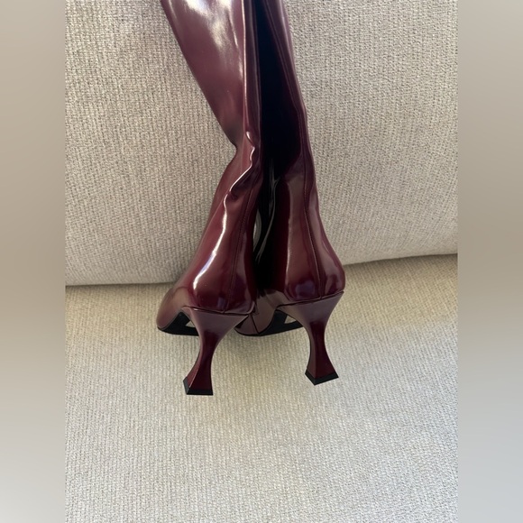 New Jeffrey Campbell checkmate knee high kitten heel boots in cowboy red - Picture 5 of 8